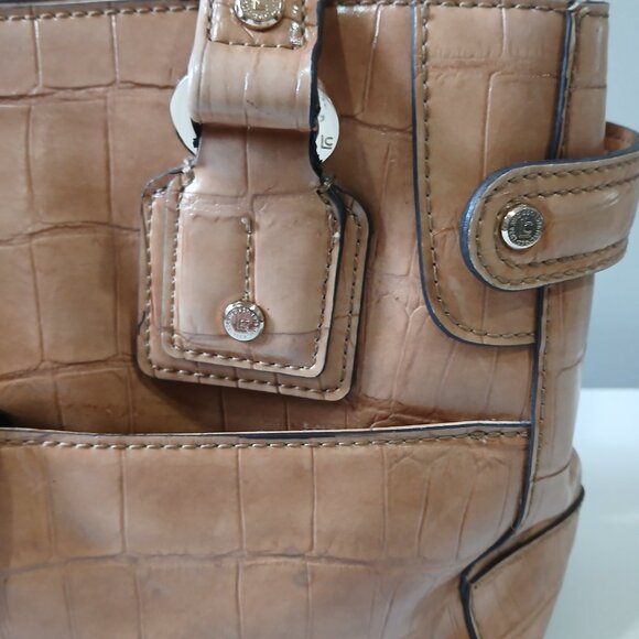 Liz Claiborne 90's Vintage Faux Tan Croc Leather Handbag - Picture 7 of 15